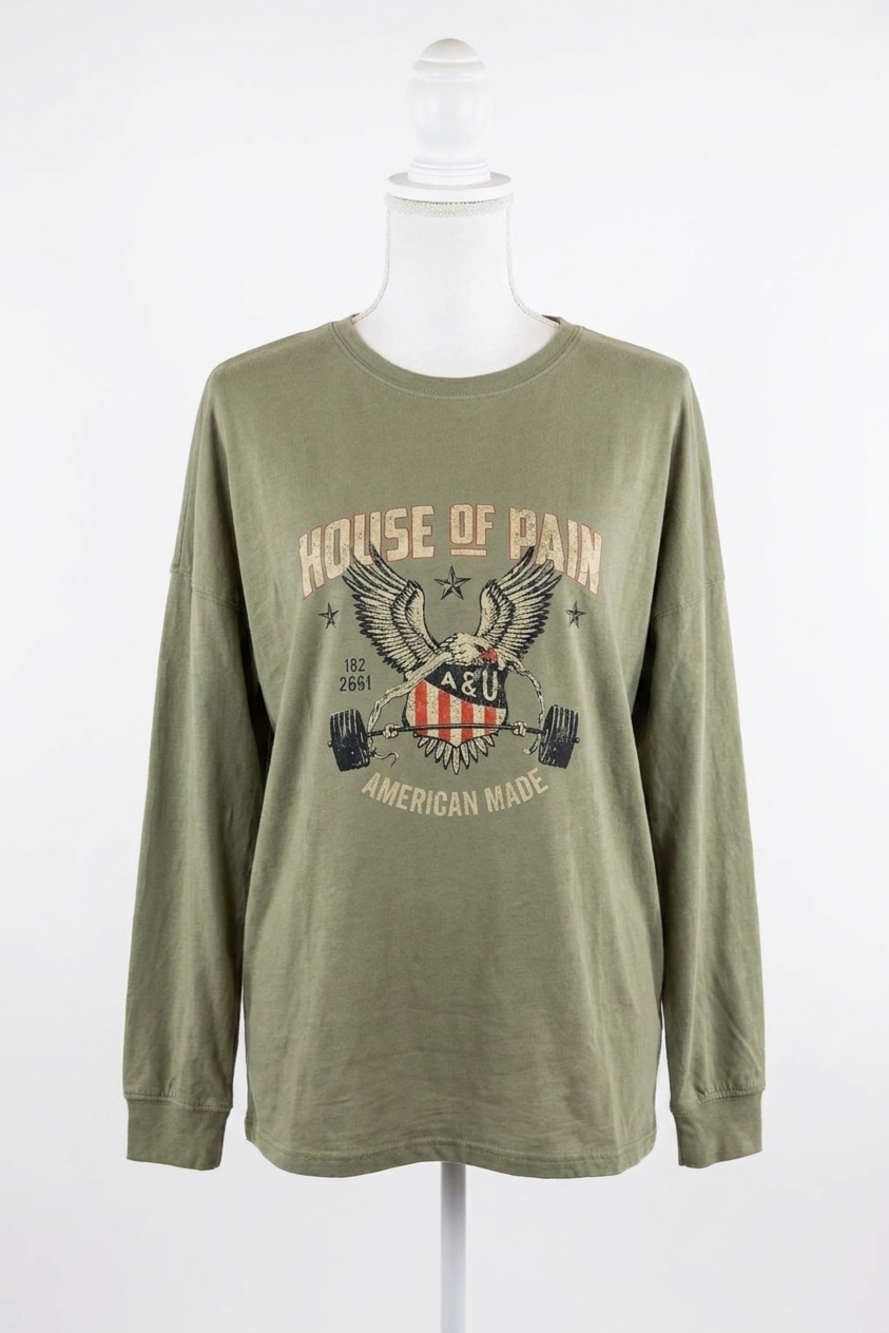 NEW BLUE B mineral eagle graphic tee in olive